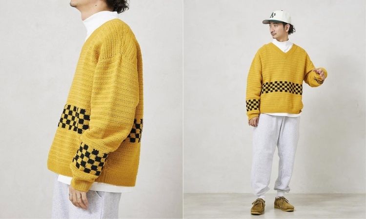 JS Relume/California Crochet V Neck "Check"/針織衫