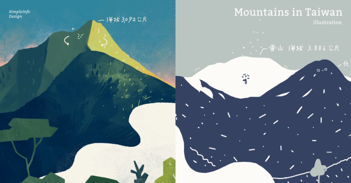 「若你勇敢提问，山就会给你答案。」台湾19座充满个性的山景插画，你去过哪座？
