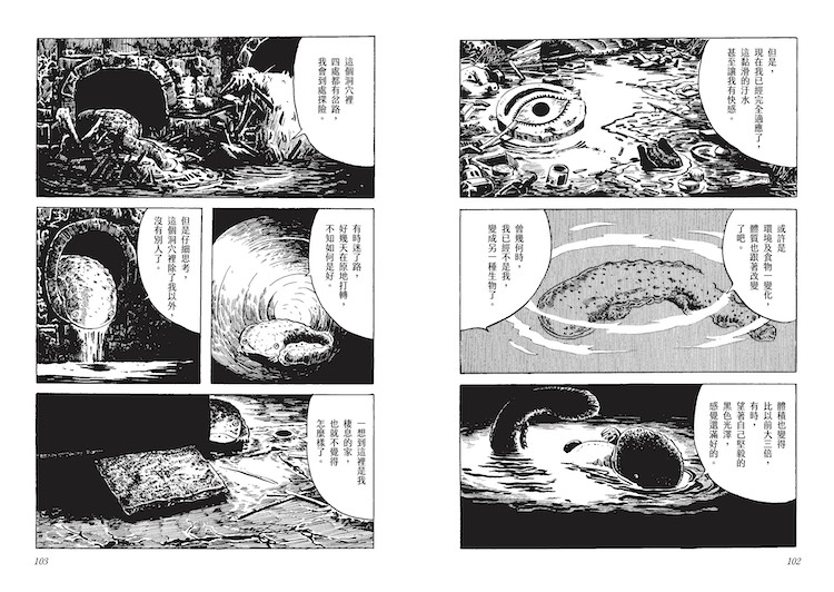 ▶︎〈山椒魚〉內頁，出自《柘植義春漫畫集》柘植義春／大塊文化 © Tsuge Yoshiharu
