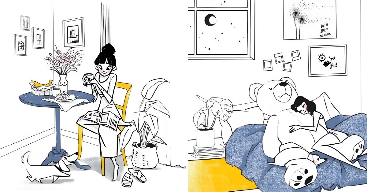 下班後只想一個人賴在沙發上！5 張單身女子套房插畫集，哪個行為你最有感？