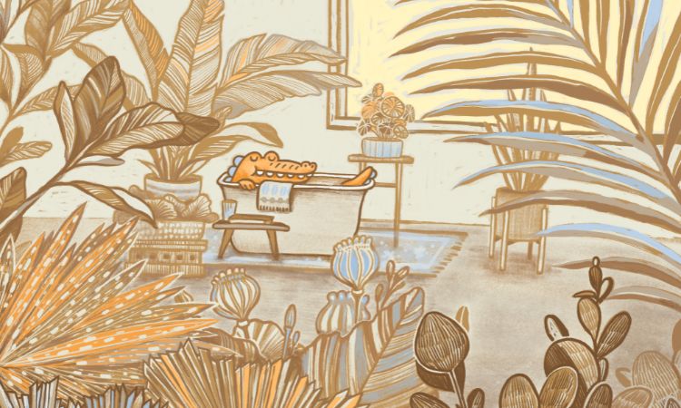 （經過多次的配⾊嘗試，最後決定使⽤溫暖明亮的⾊彩配置。）